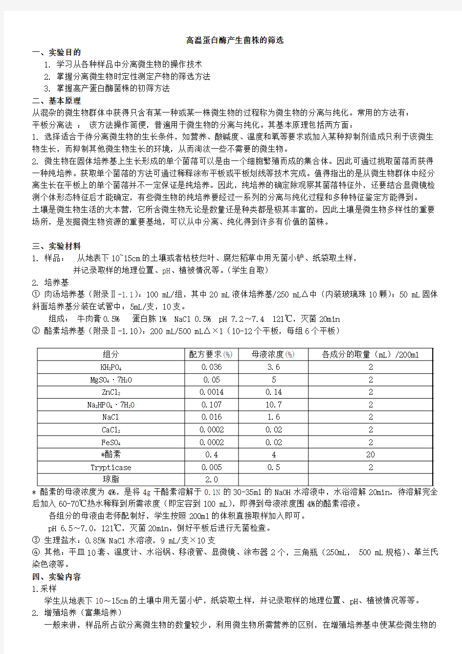 高温蛋白酶产生菌株的筛选