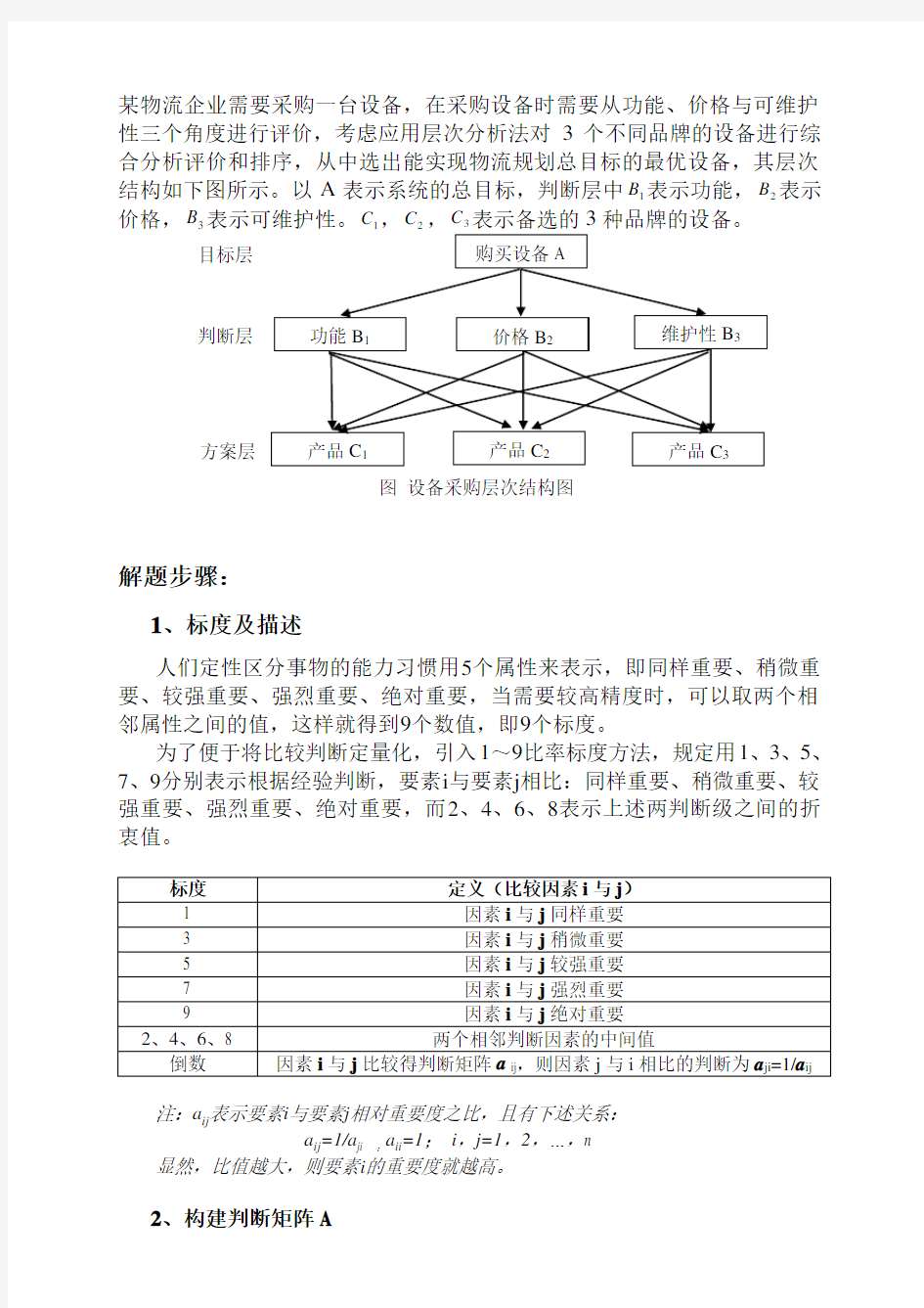 层次分析法例题