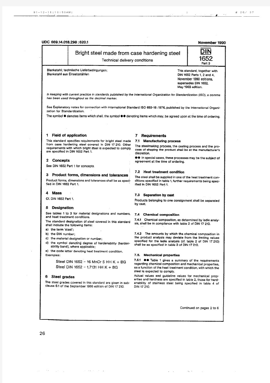 DIN1652-3-901990 Bright Steel Made from Case Hardening Steel