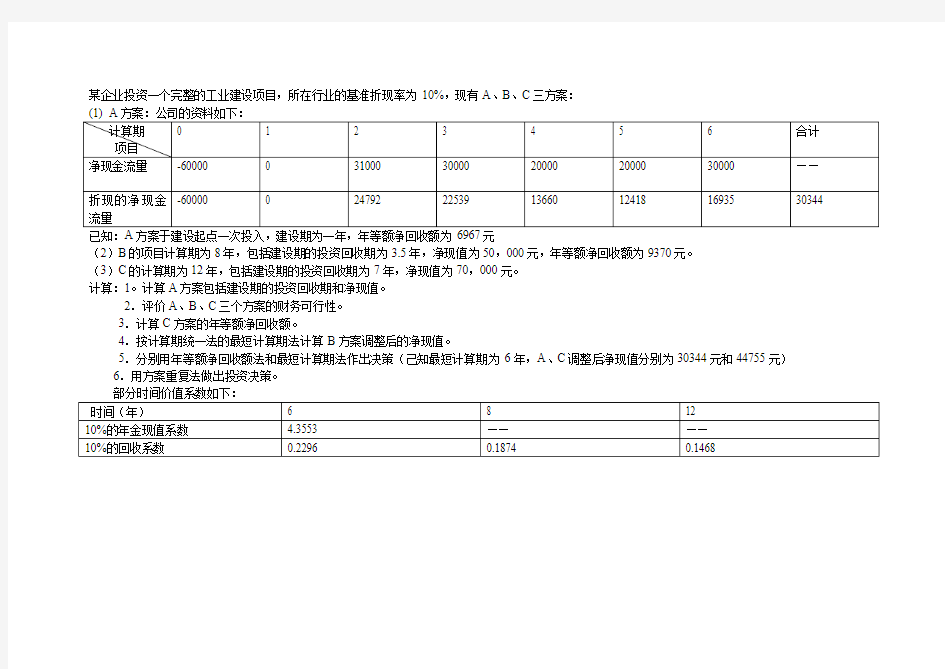 某企业投资一个完整的工业建设项目