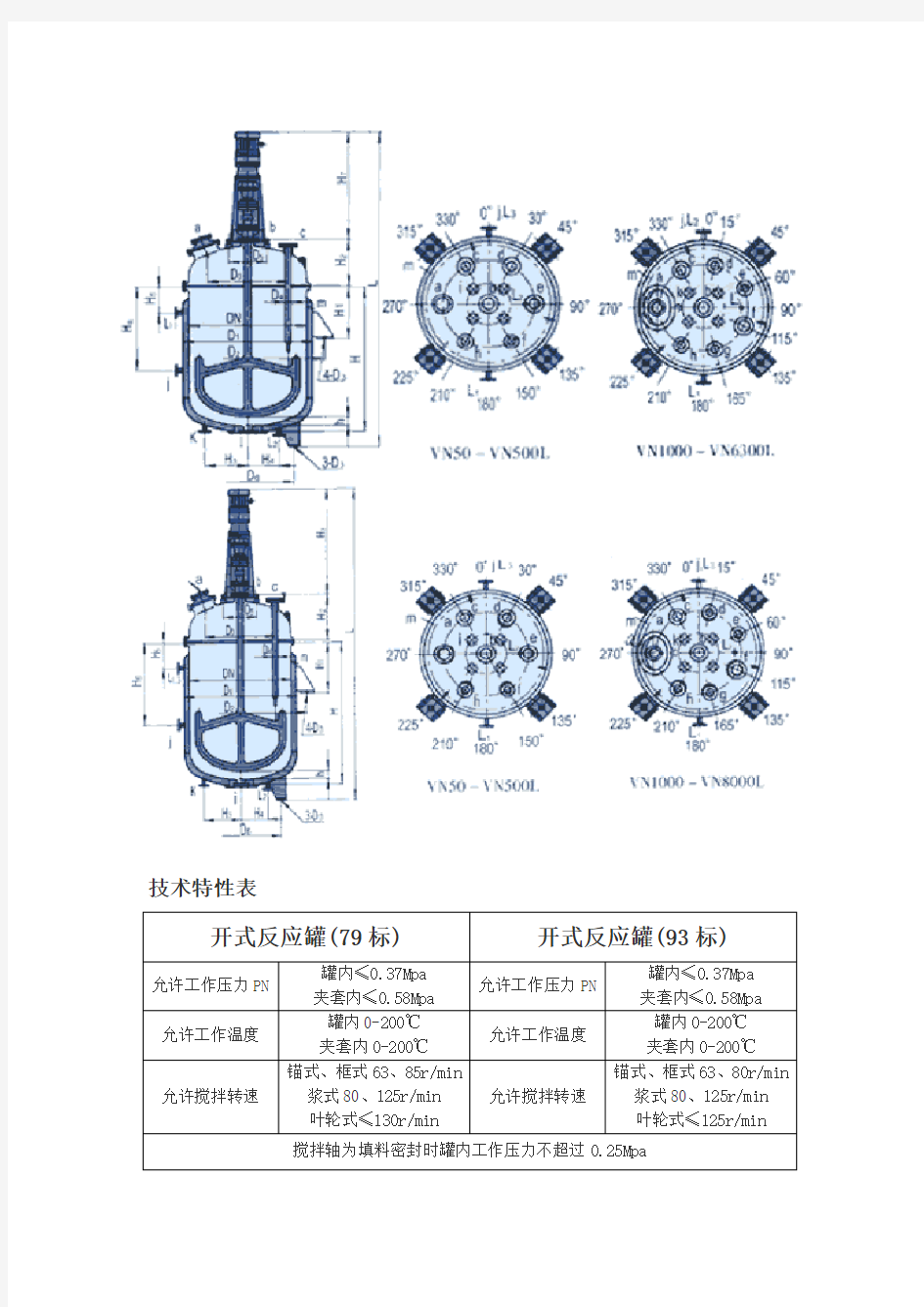 79标搪瓷反应釜尺寸规格与93标搪瓷反应釜尺寸规格