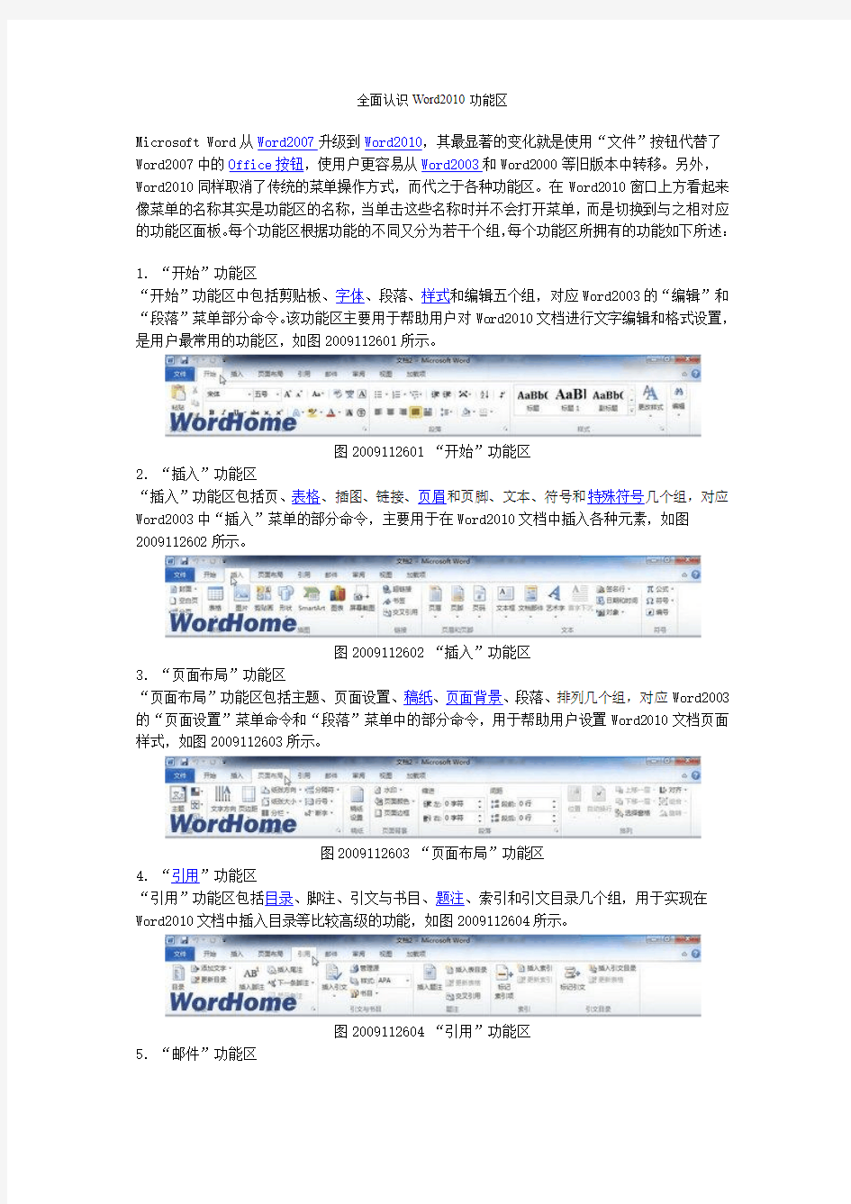 全面认识Word2010功能区