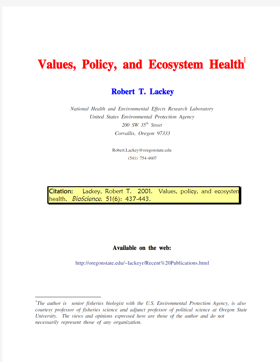 Values, Policy, and Ecosystem Health