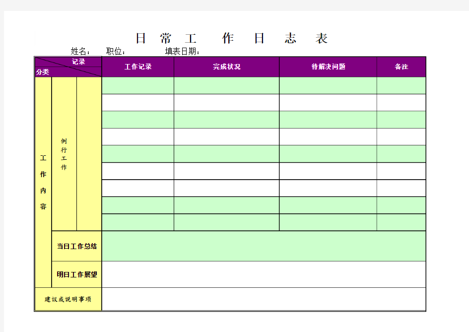 日常工作日志表