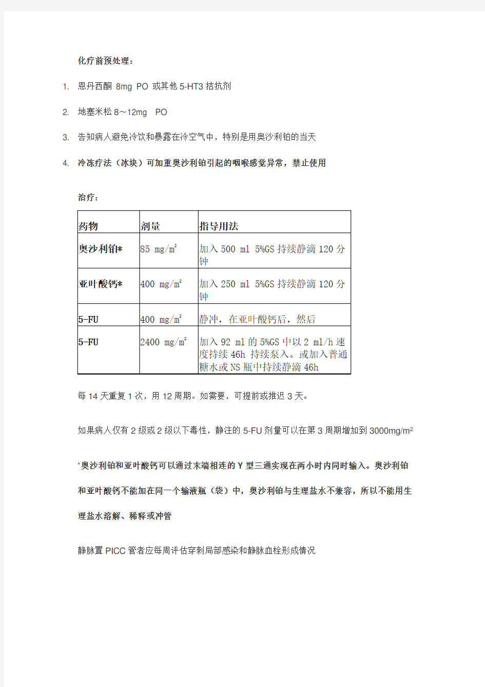 结直肠癌常用化疗方案