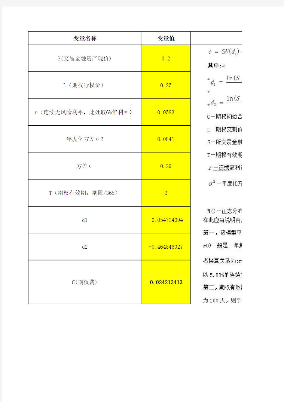 BLACK-SCHOLES期权定价模型计算公式(套用数据)教学内容