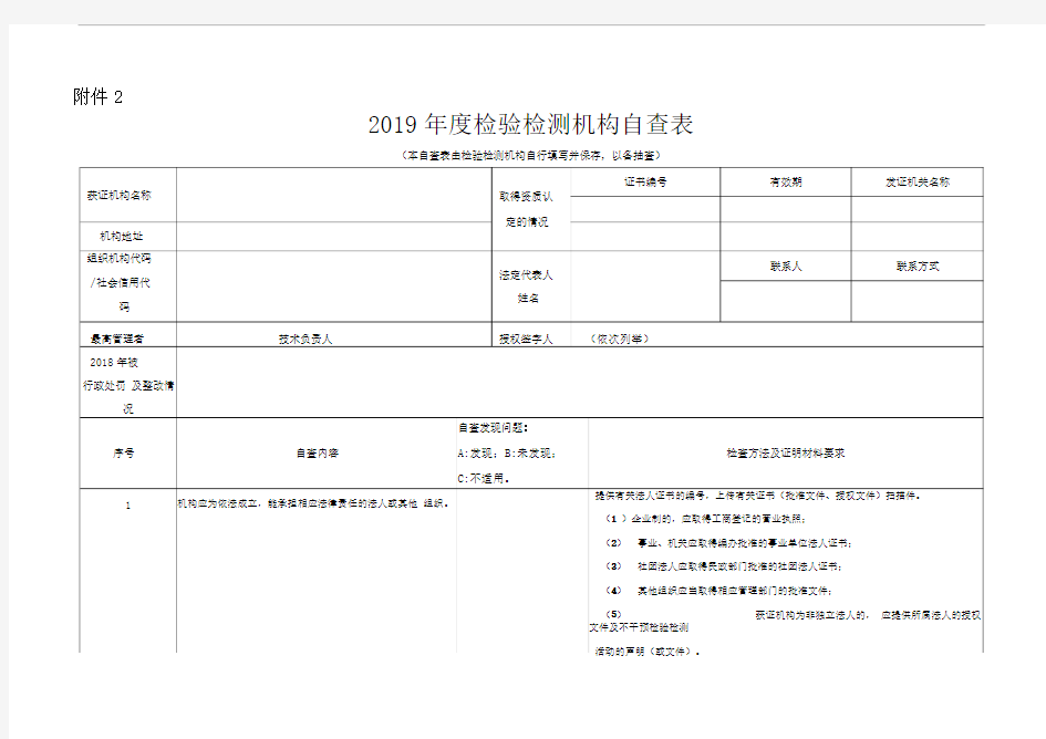 检验检测机构自查表(A表)