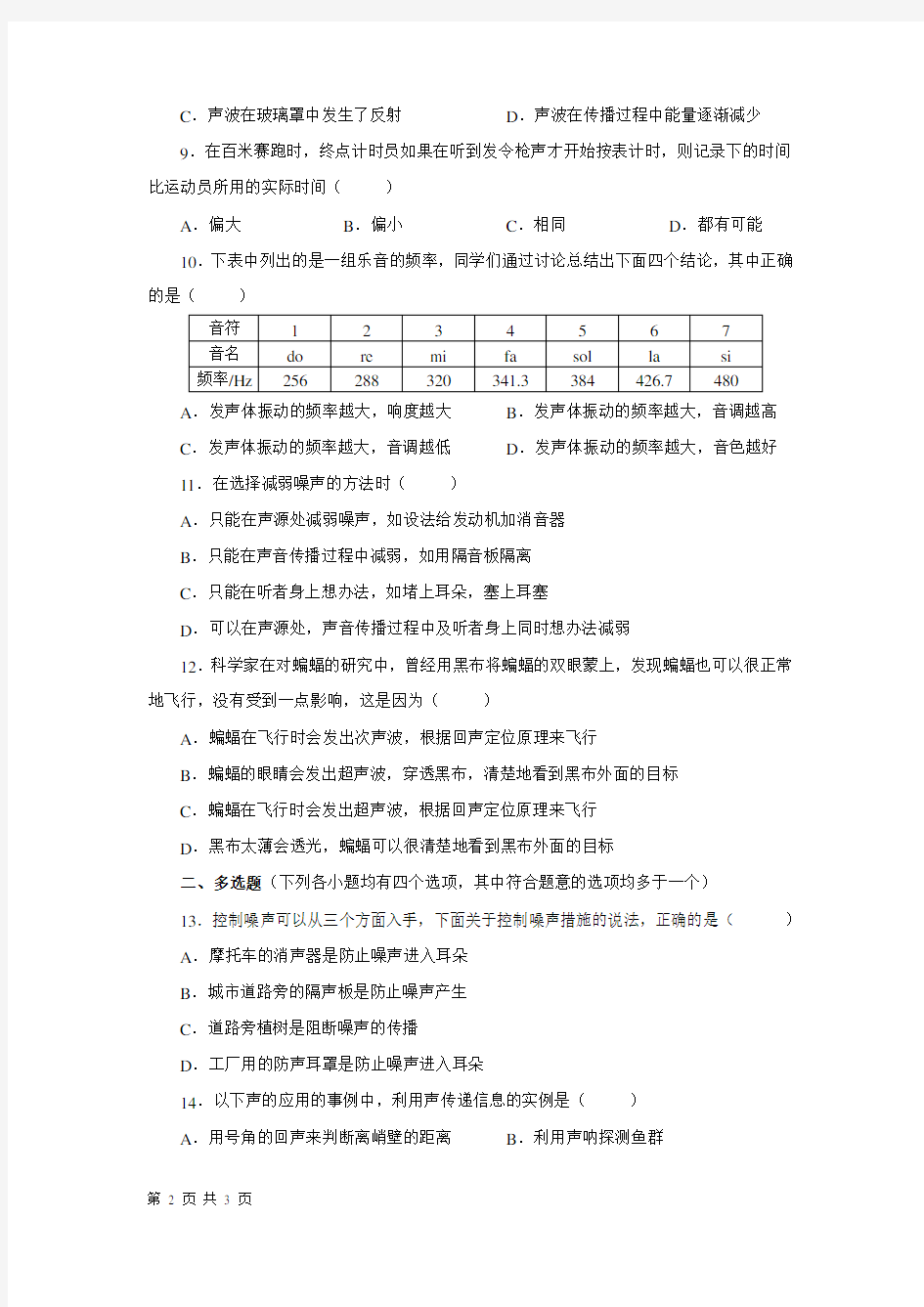 (完整)初中物理的声现象练习题