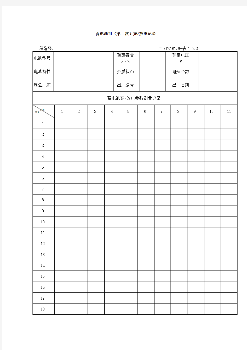 蓄电池组充放电记录表格格式