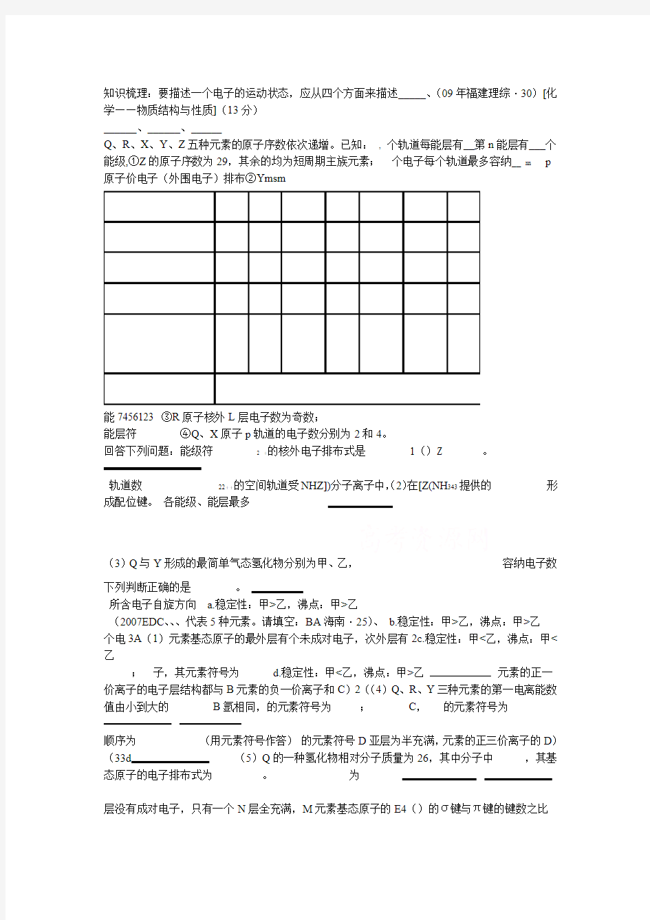 高中化学选修3物质结构高考题汇总