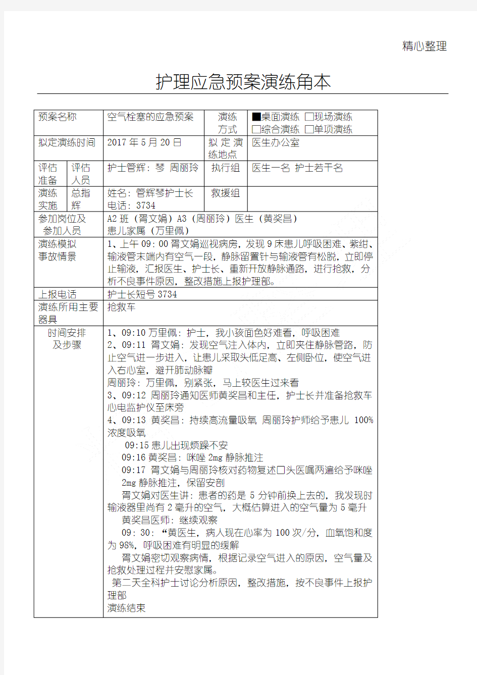 空气栓塞的应急预案