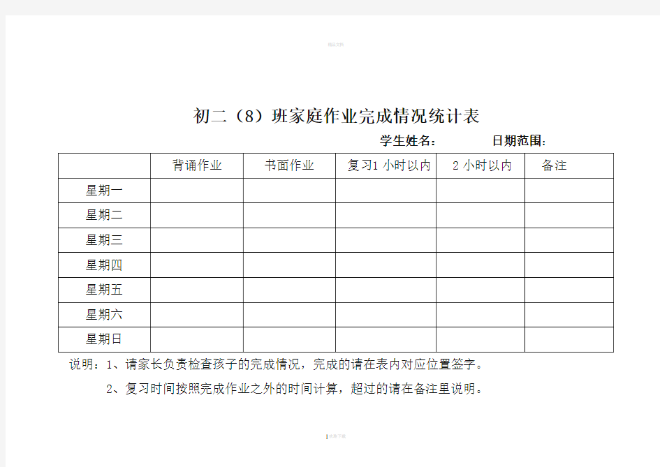 作业完成情况统计表