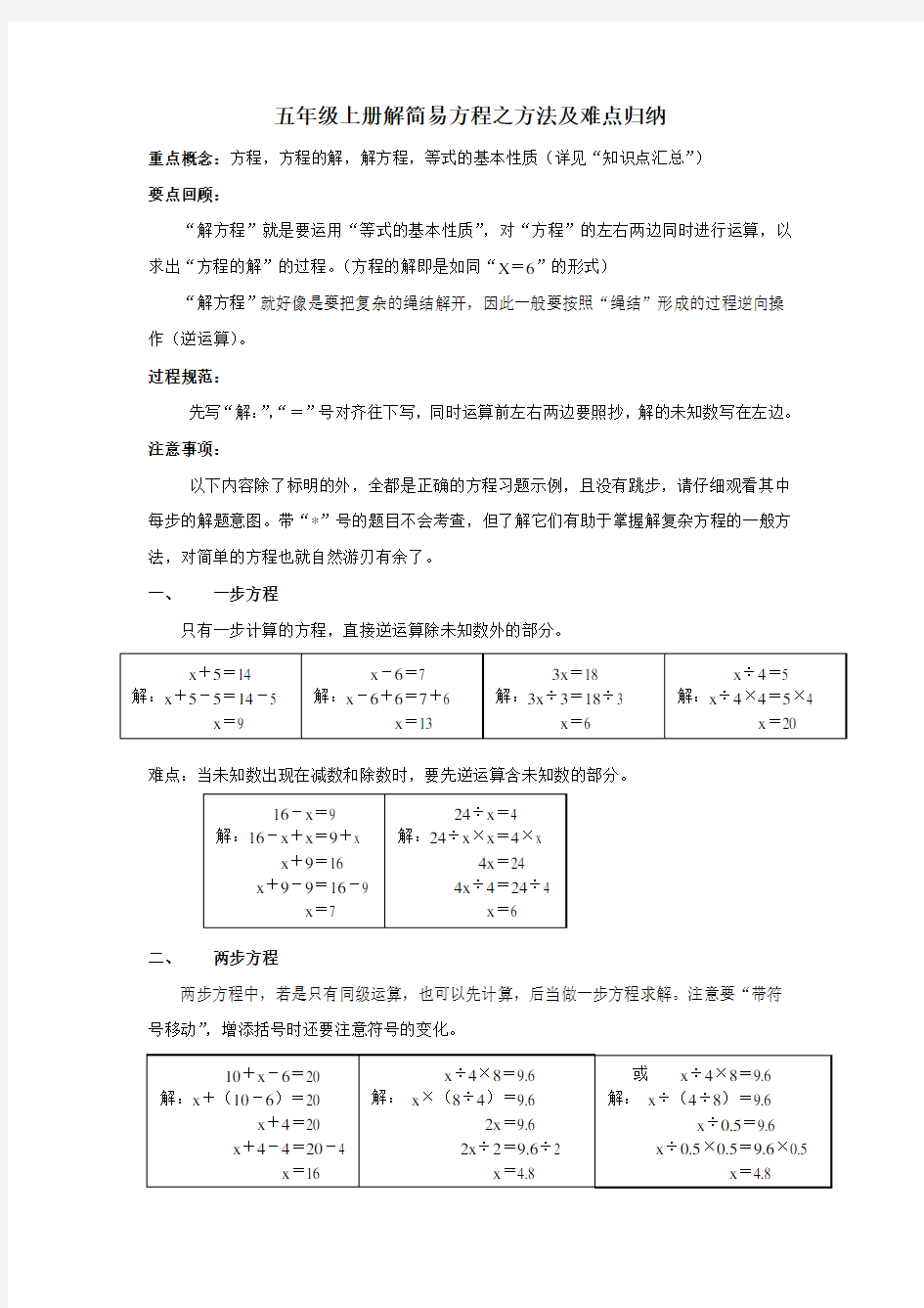 解简易方程之方法及难点归纳