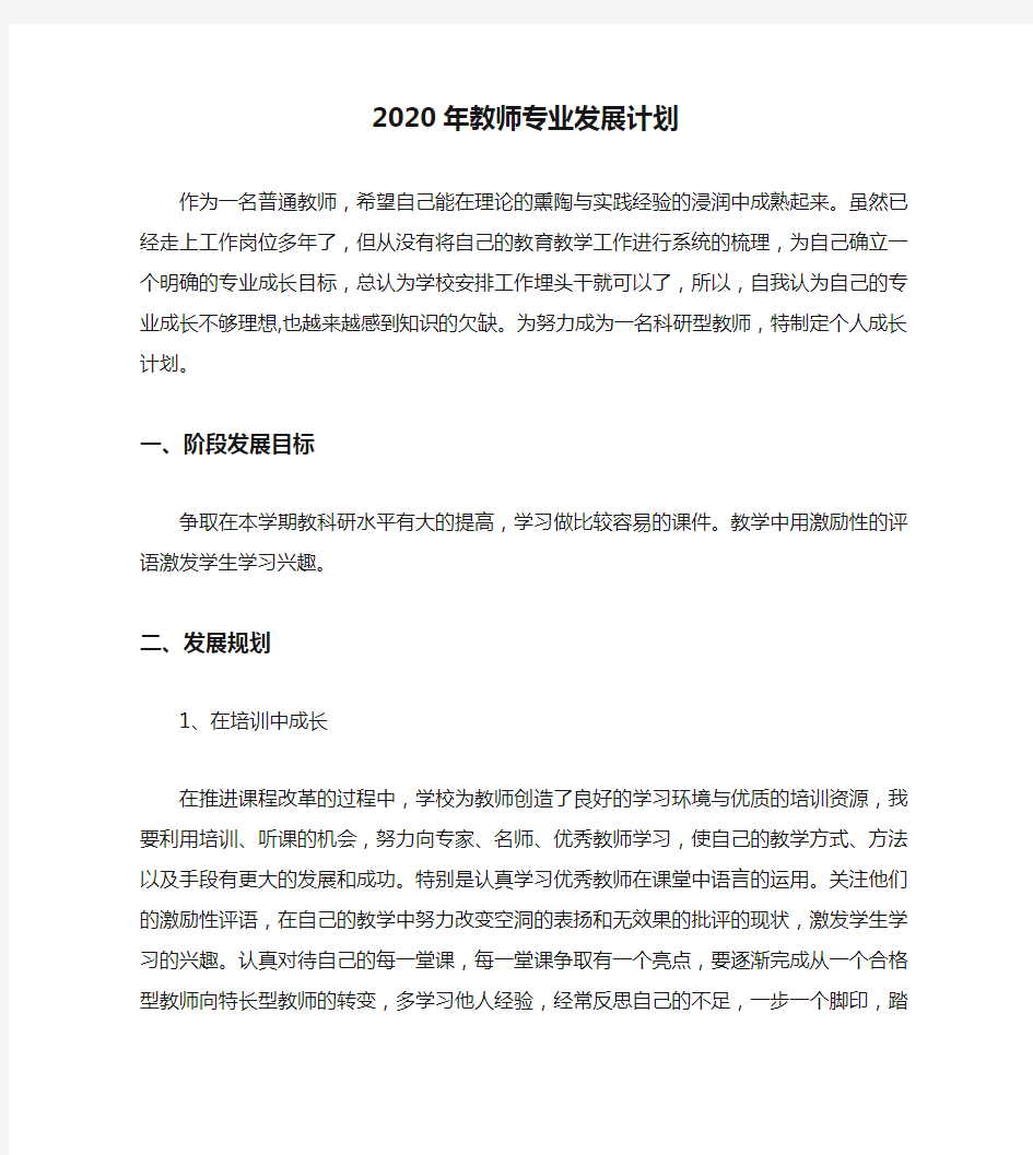 2020年教师专业发展计划