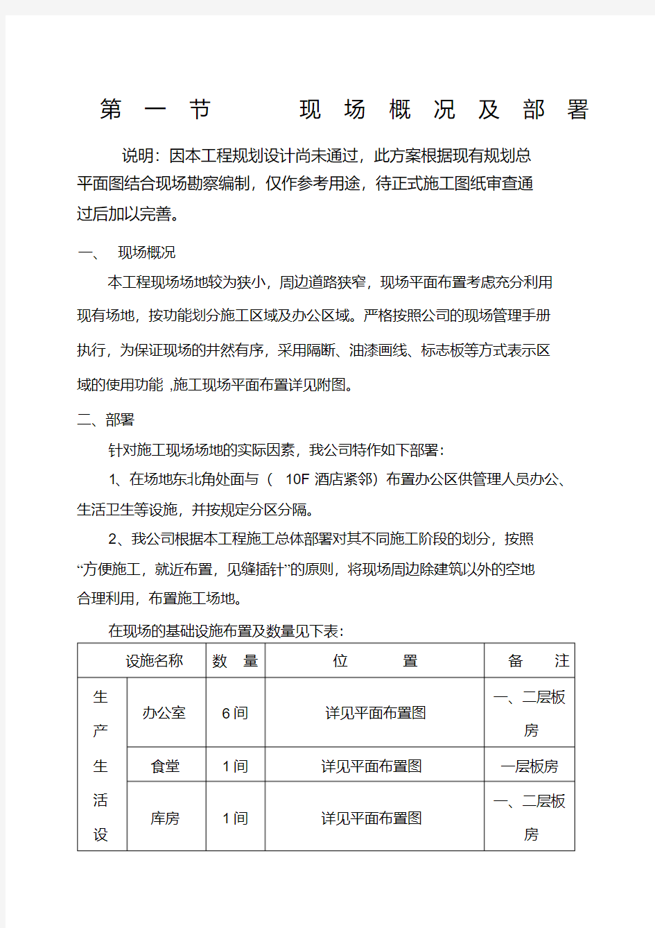 施工现场总平面布置方案