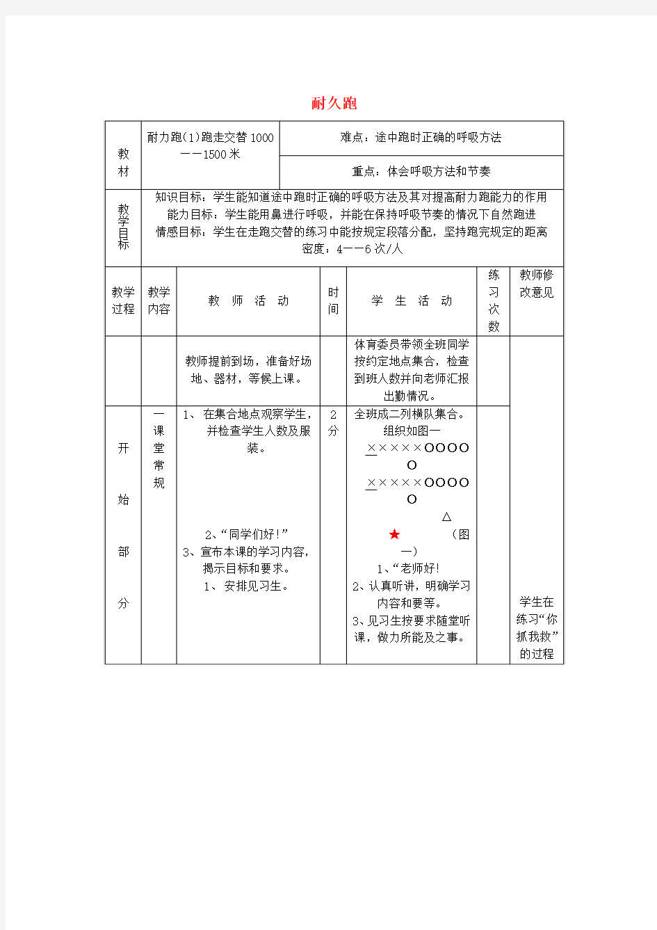 初中体育《耐久跑》教案1