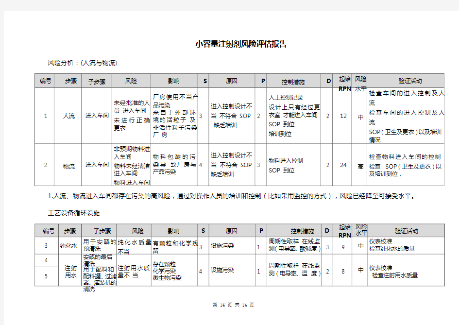 小容量注射剂风险评估报告教材