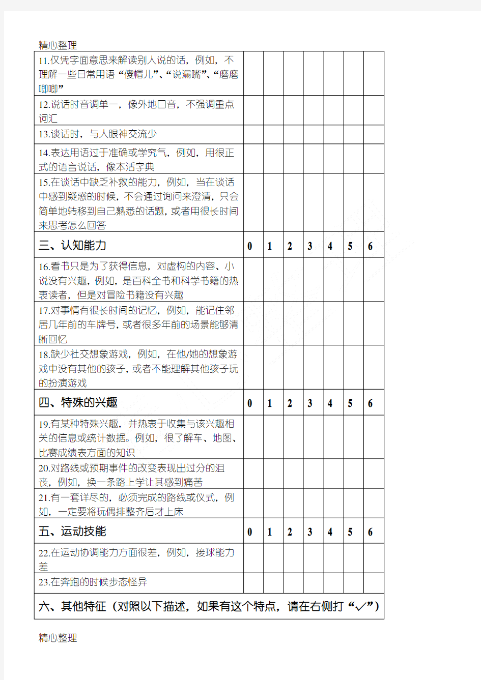 澳大利亚阿斯伯格综合症评定量表格模板(ASAS)