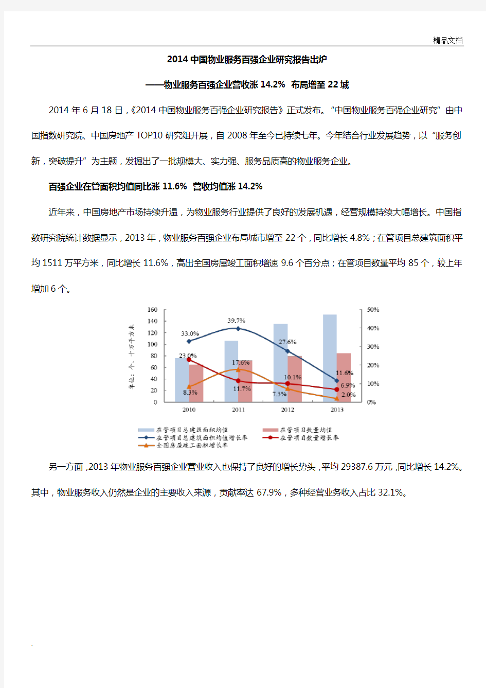 中国物业服务百强企业研究报告