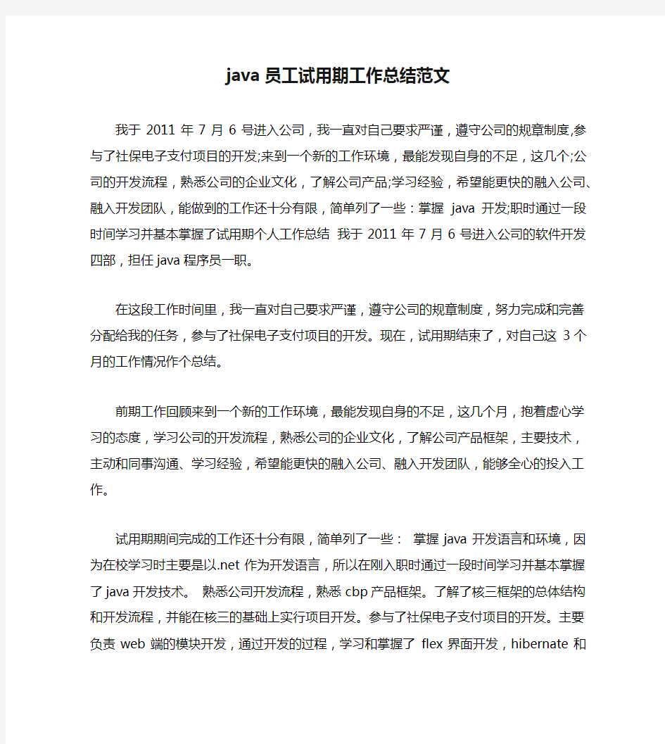 java员工试用期工作总结范文