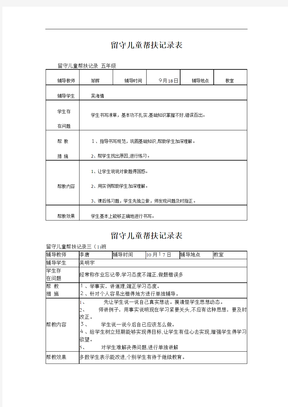 留守儿童帮扶记录表 (2)