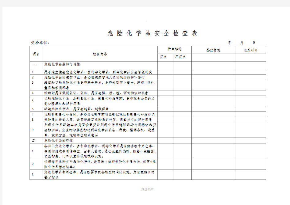 危险化学品检查表