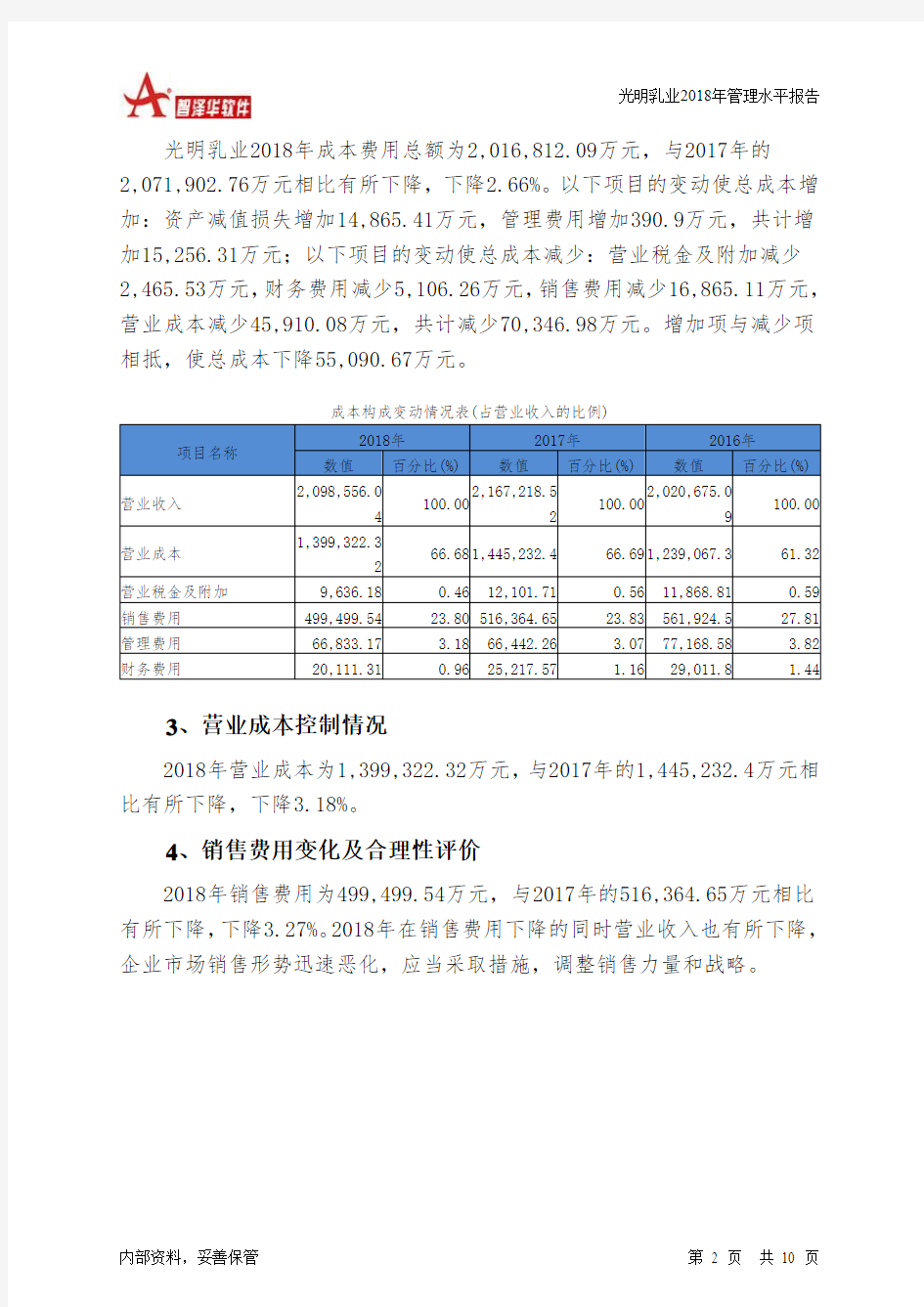 光明乳业2018年管理水平报告-智泽华