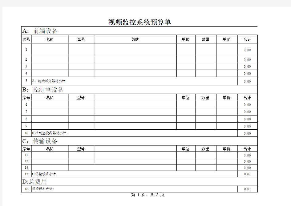 视频监控系统工程预算