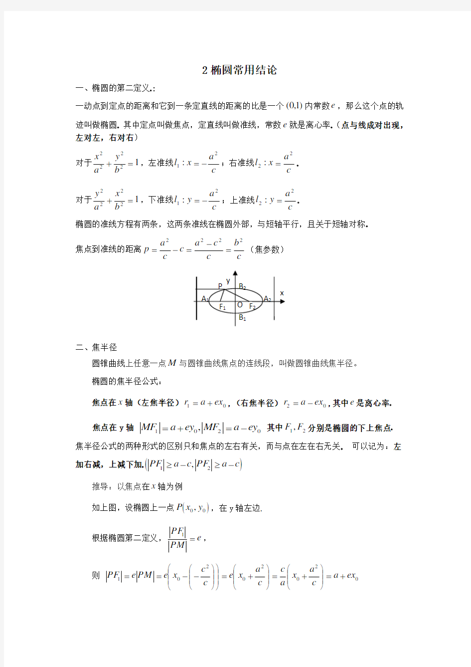 椭圆常结论及其结论(完全版)