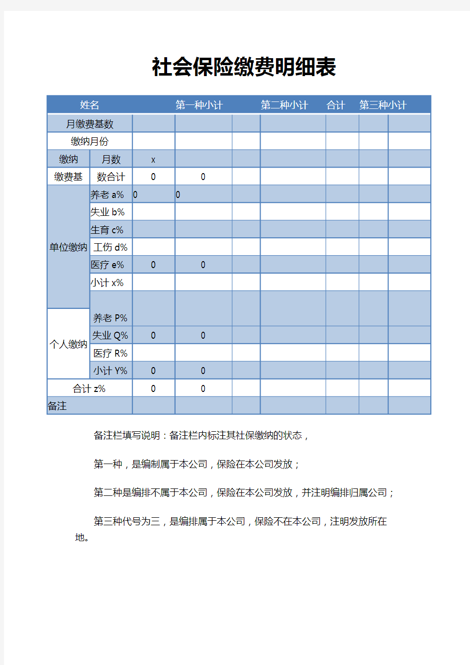 社会保险缴费明细表