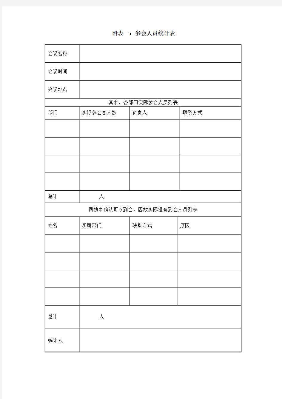 参会人员统计表格式