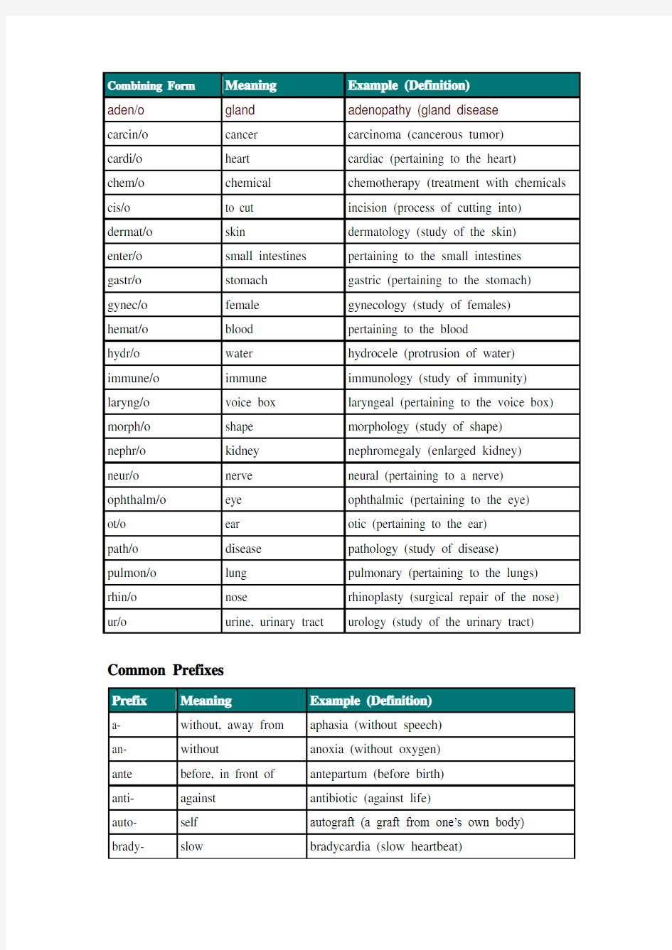 医学专业英语词汇——Combining Form词根词缀