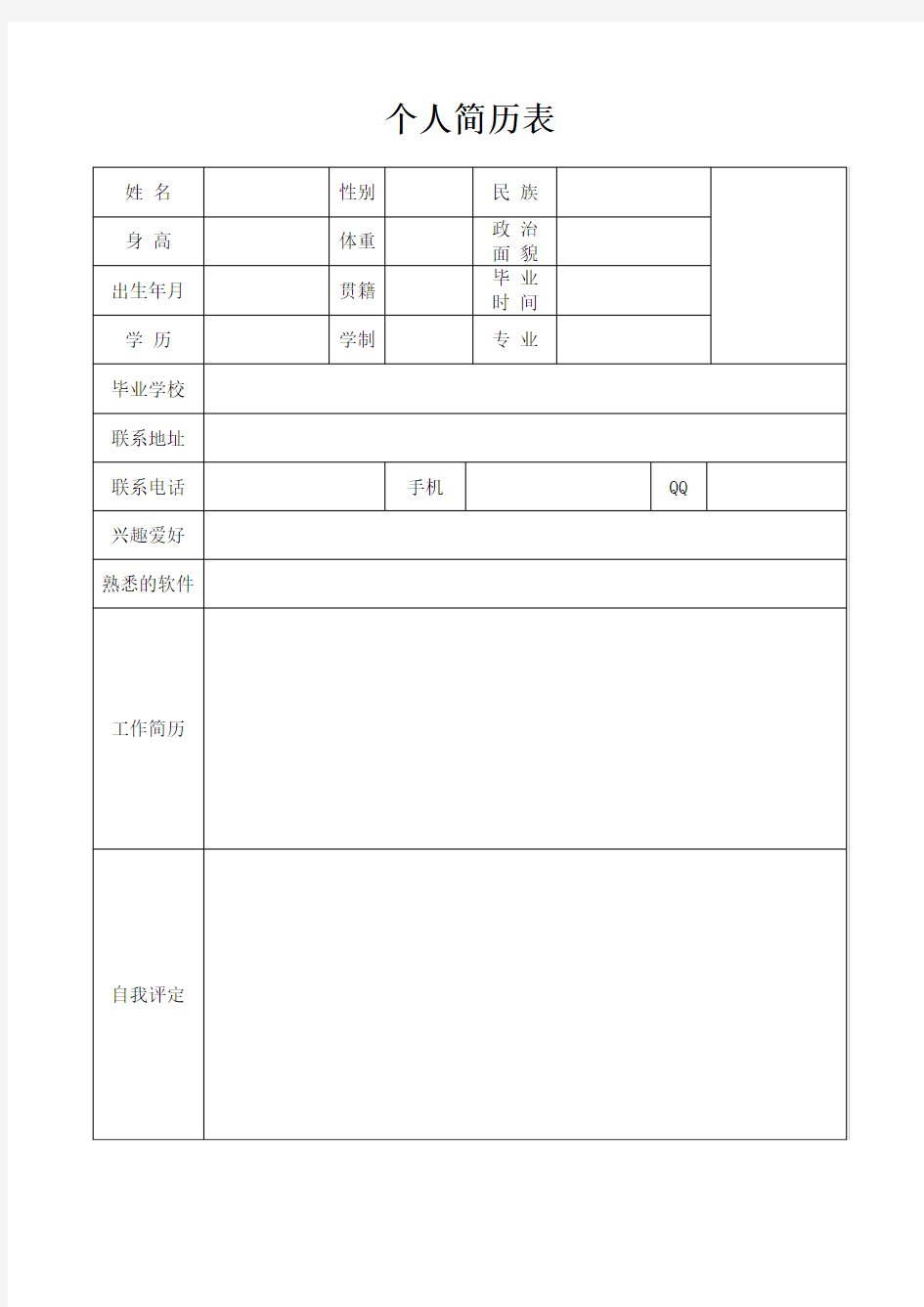 个人简历(空白)