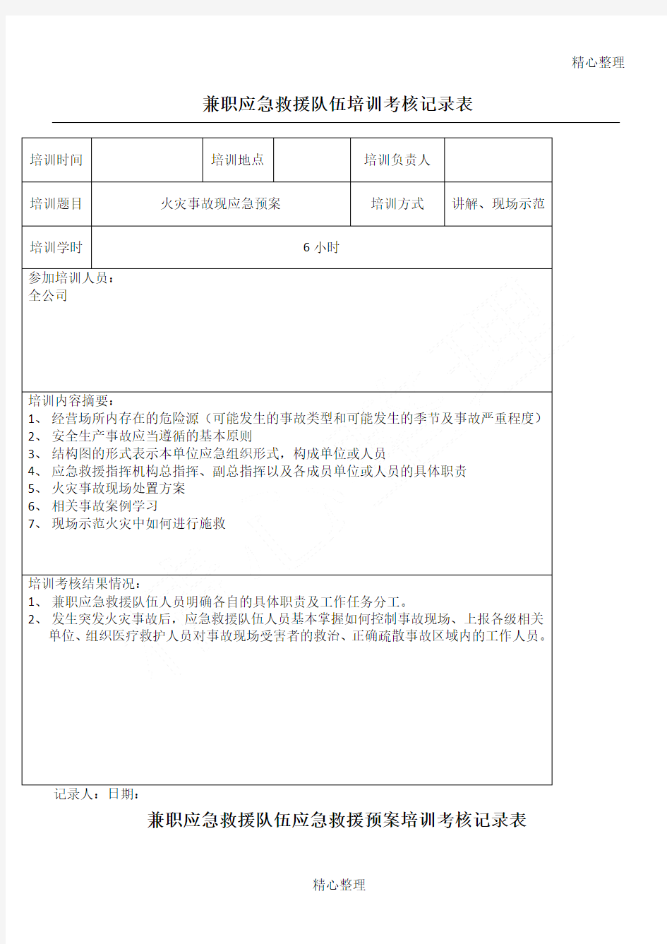 兼职应急救援队伍培训记录