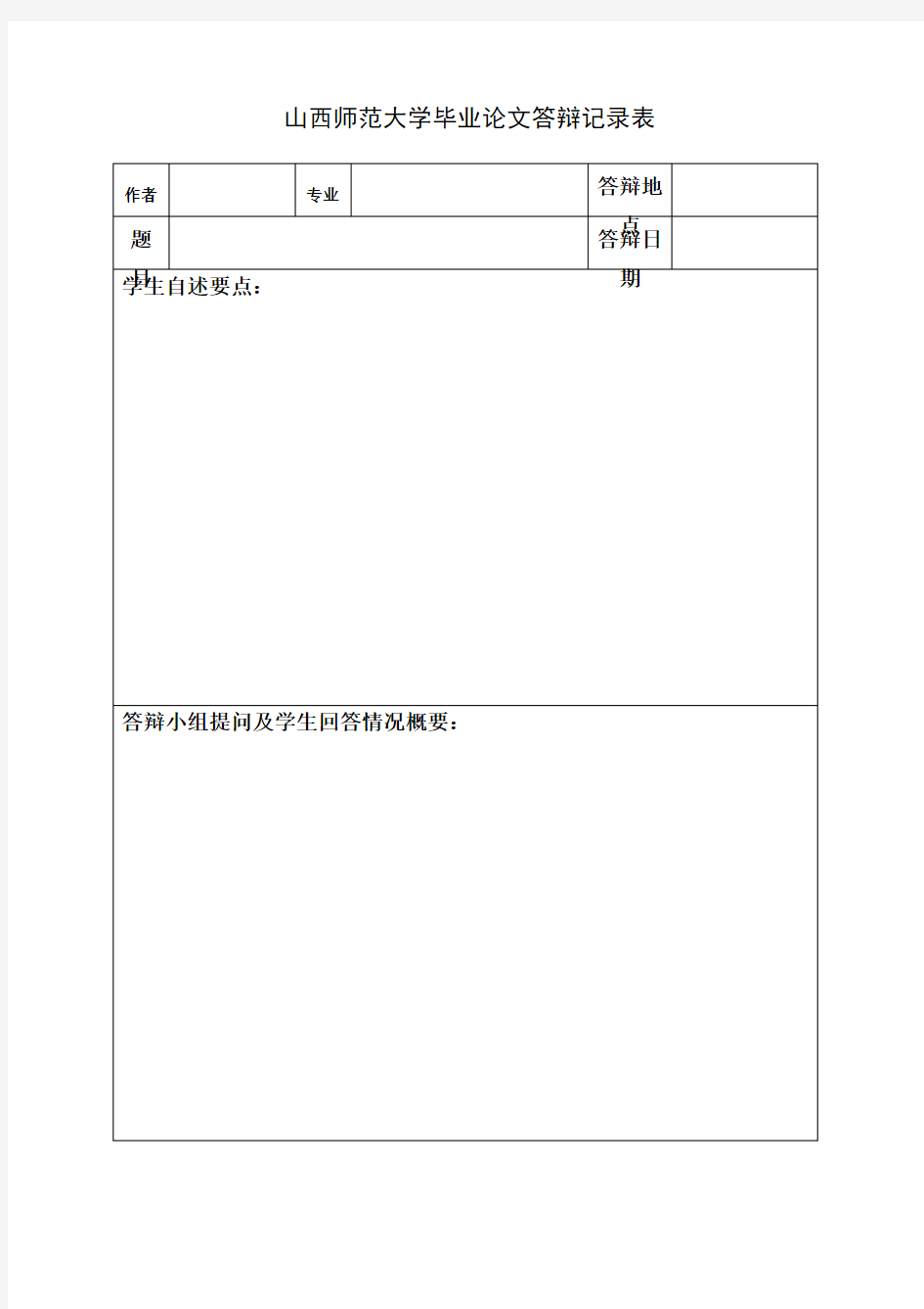 山西师范大学毕业论文答辩记录表