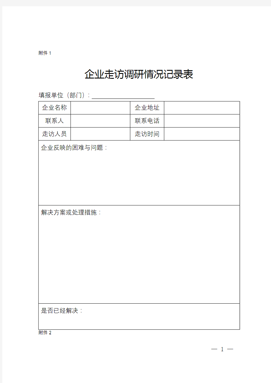 企业走访调研情况记录表【模板】