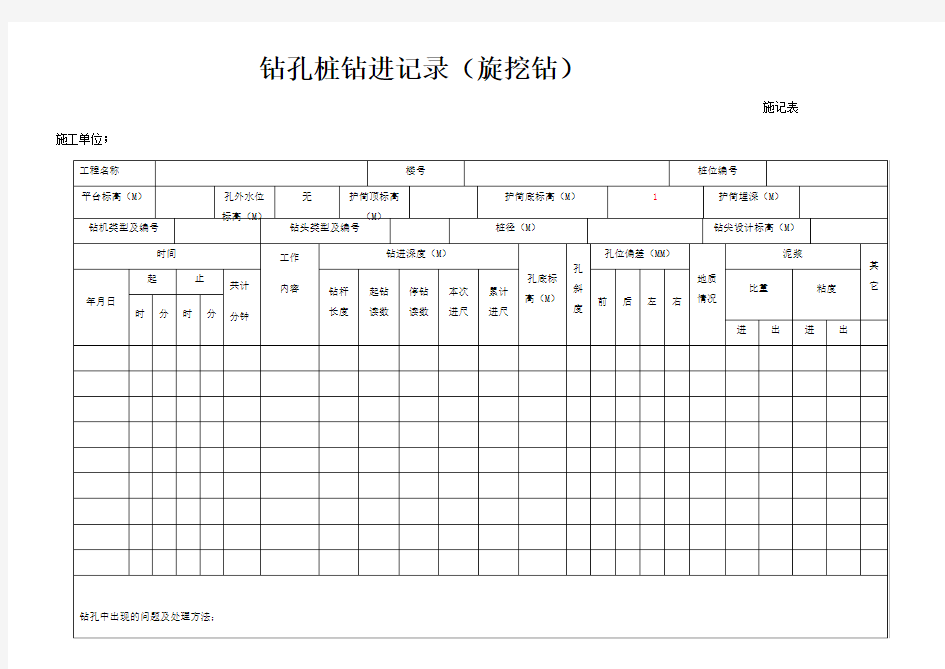 钻孔桩钻进记录旋挖钻