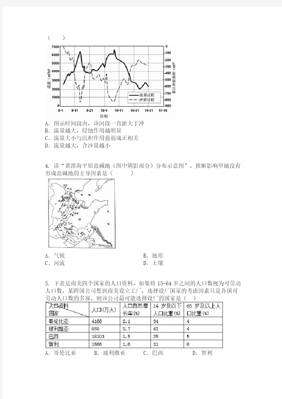 2015届广东省东莞市高三调研测试文综地理试卷