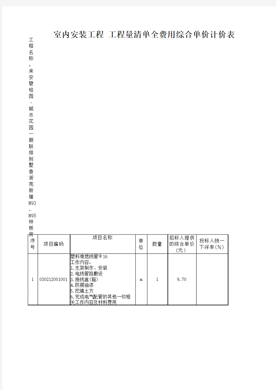 综合单价及主材价格表