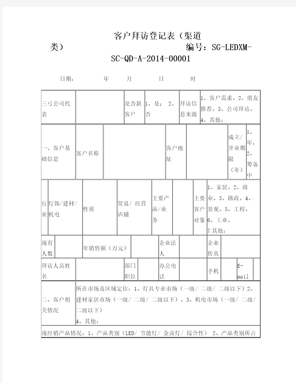 销售人员客户拜访表(渠道)