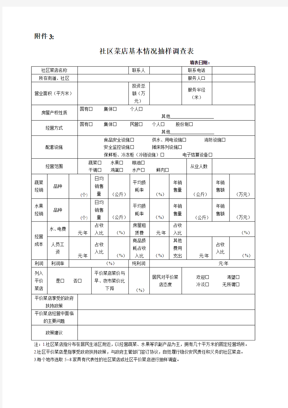 社区菜店基本情况调查表