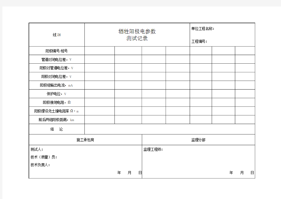 线26 牺牲阳极电参数测试记录