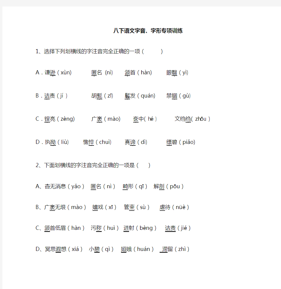 八下语文字音字形训练专题
