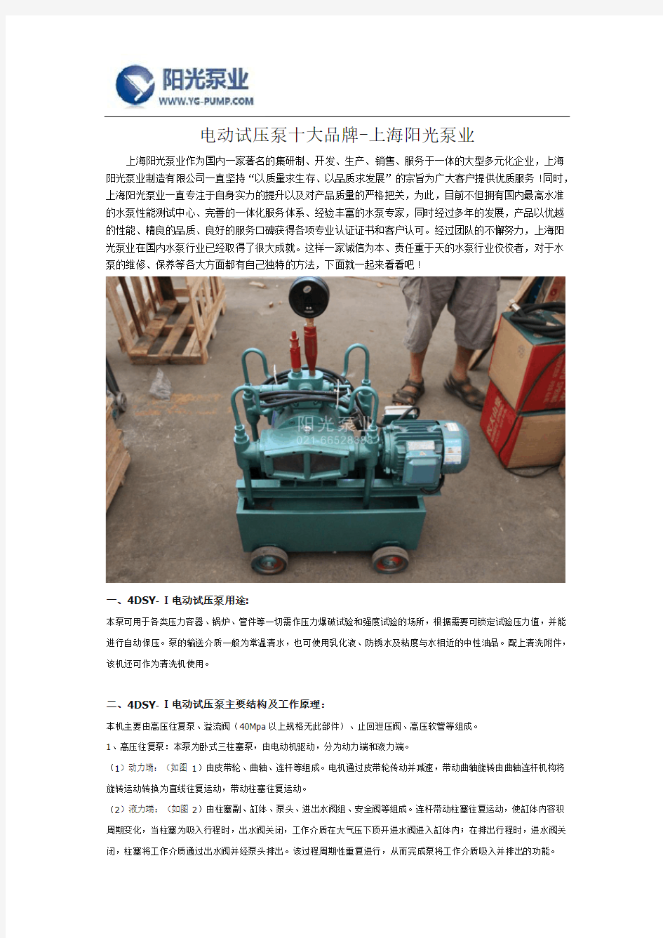 电动试压泵十大品牌-上海阳光泵业