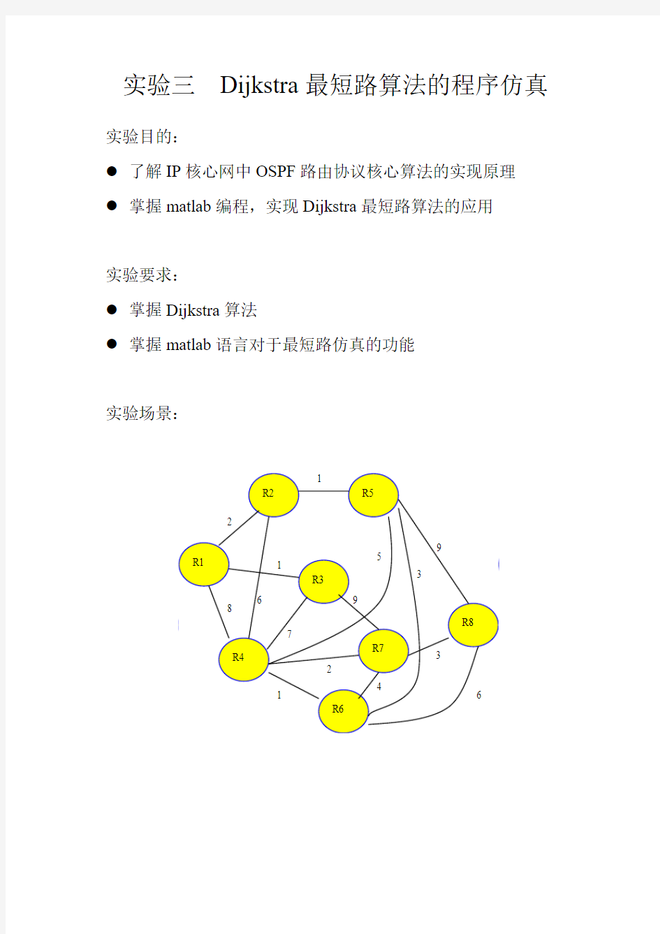 实验三  Dijkstra最短路算法的程序仿真1