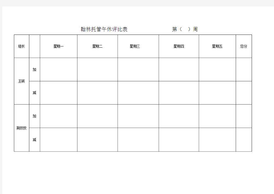 小组评比计分表格