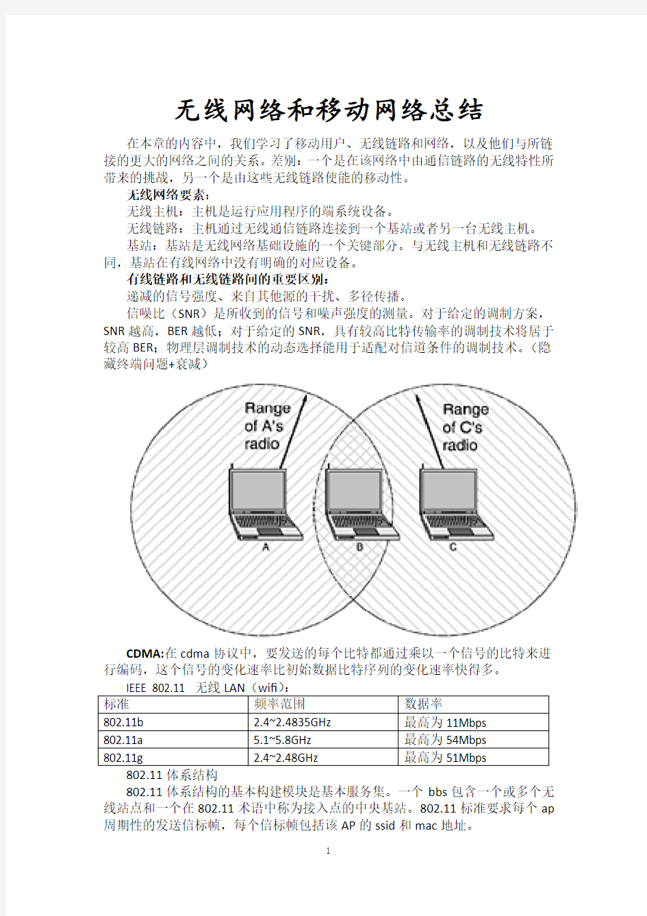 无线网络和移动网络总结