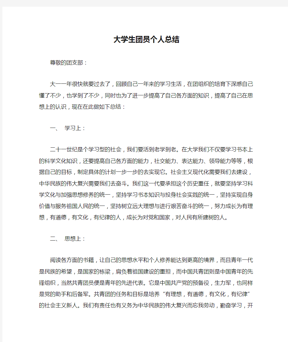 大学生团员个人总结