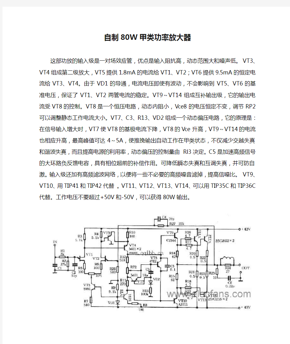 自制80W甲类功率放大器