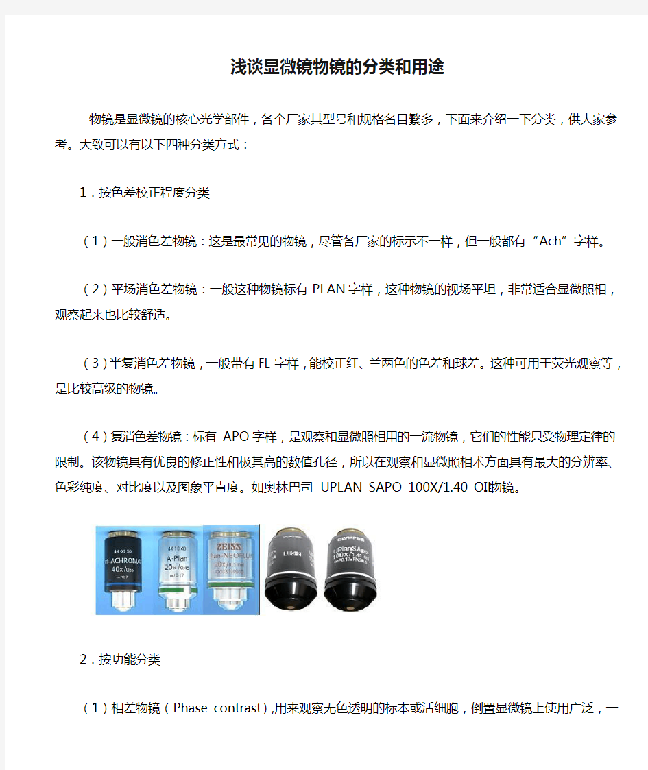 浅谈显微镜物镜的分类和用途